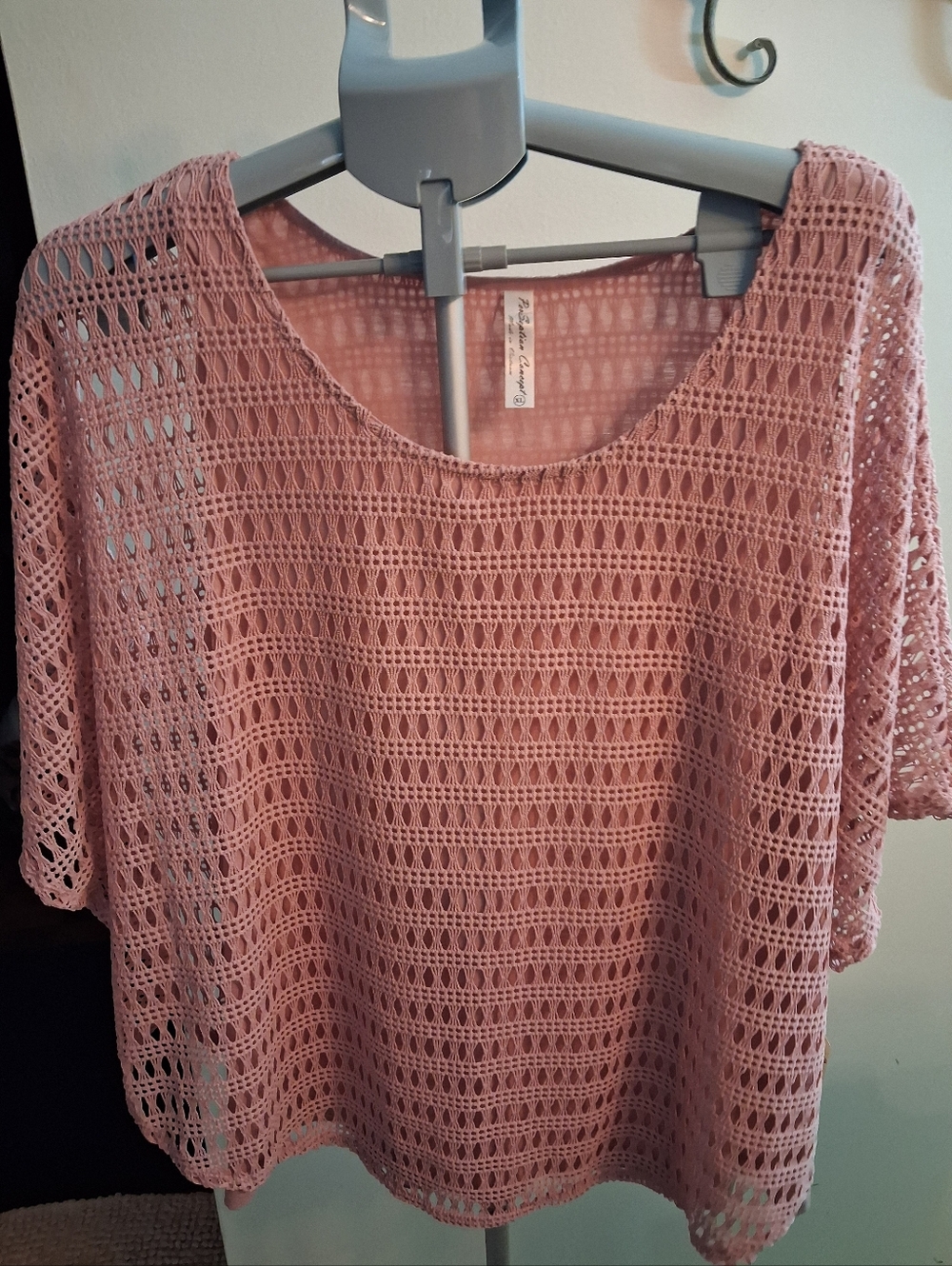 Delicate Pink Crochet Short-Sleeve - Built In Tank Top Women's
